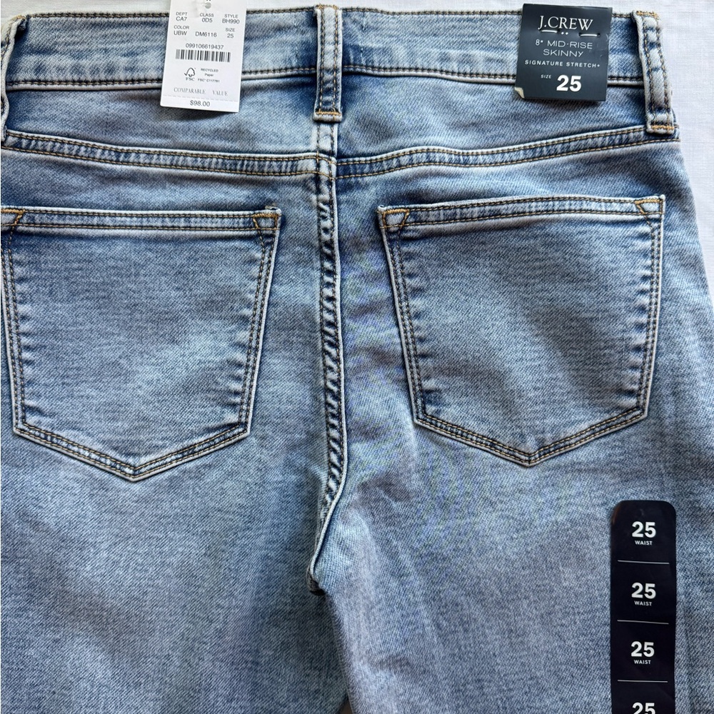 NEW! J.Crew Womens 8" Mid Rise Skinny Ankle Jeans Med Wash BH990 Stretch 25